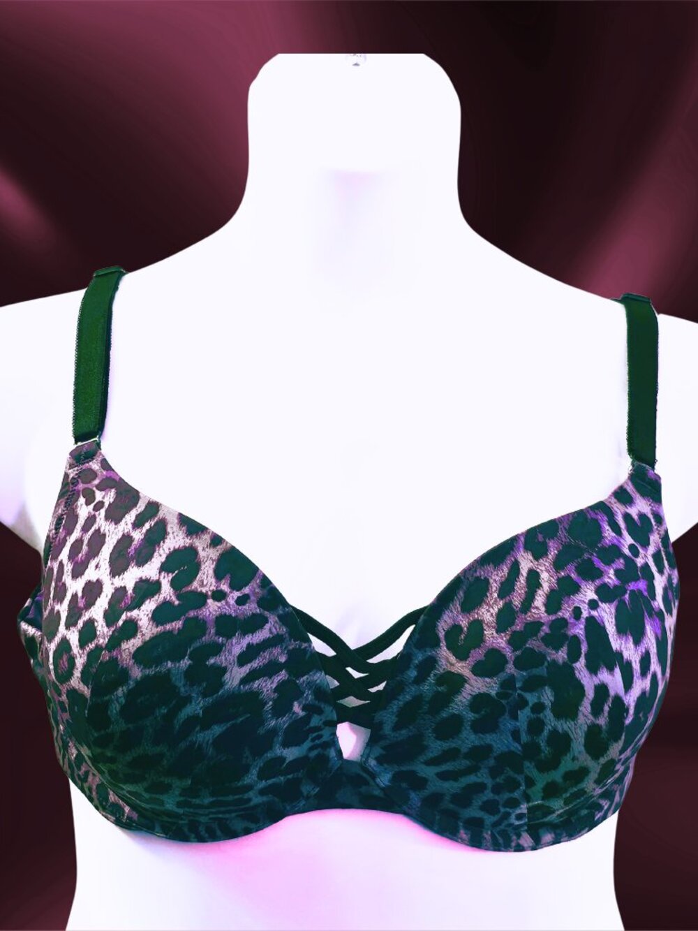 Torrid Curve 40C Purple Black Leopard XO Push Up Plunge Bra